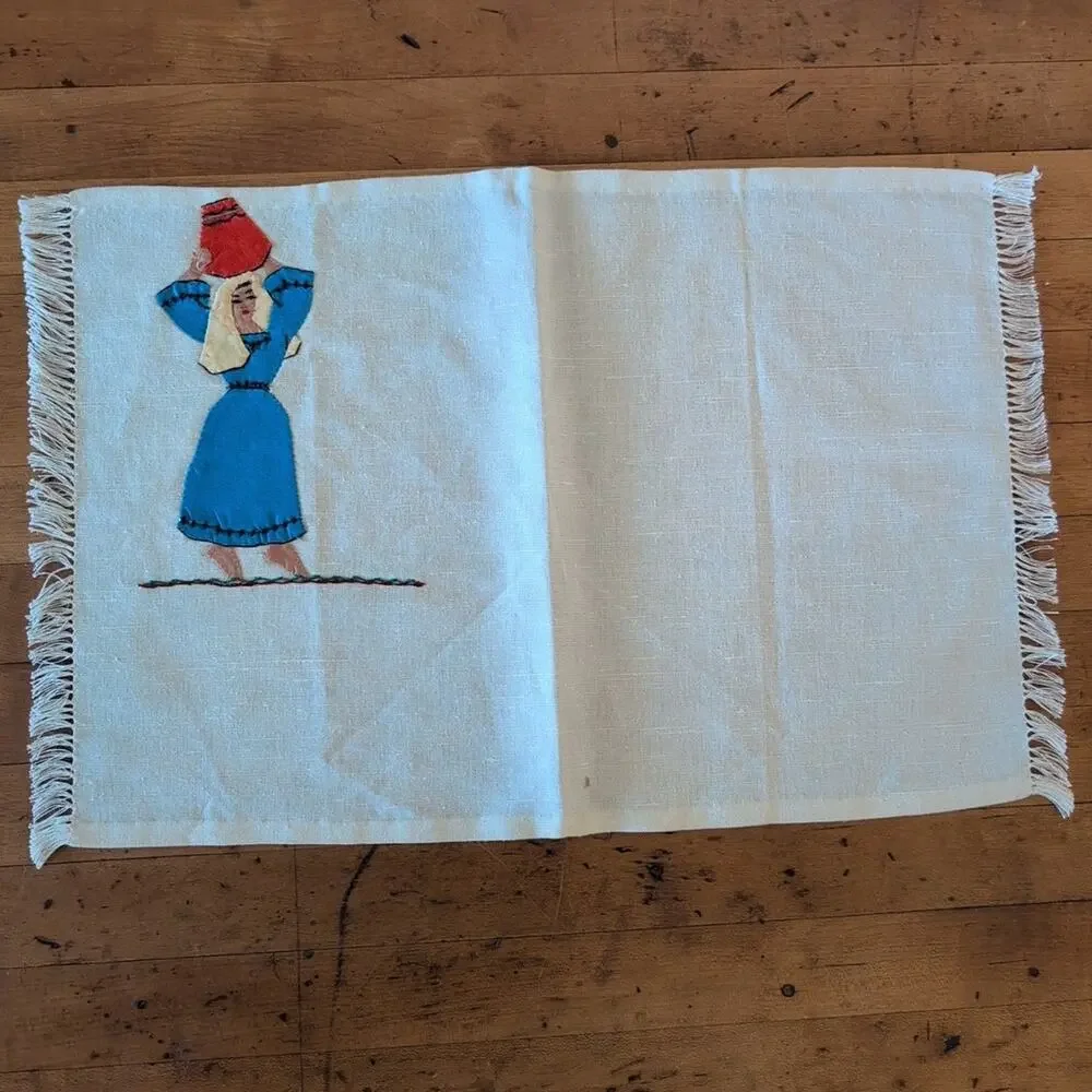 Vintage set of 6 hand embroidered & appliqued placements, 7.5